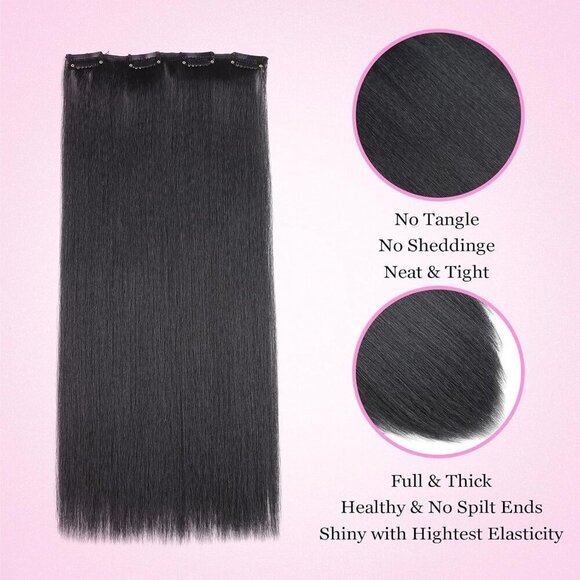 14 Inch Kinky Straight Clip In Hair Extensions Natural Black Full Head Seamless main image 5